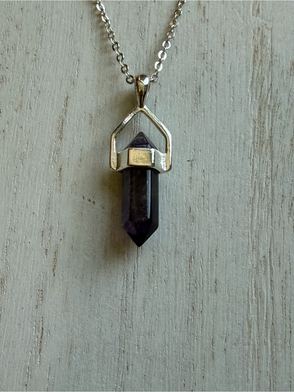 Amethyst Crystal Point Pendant Necklace - Purple - Picture 4 of 6